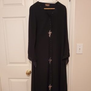 Black Open Button Snap Abaya